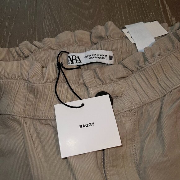 NWT! Zara Cream Baggy Corduroy Pant (US 2) - Picture 1 of 5